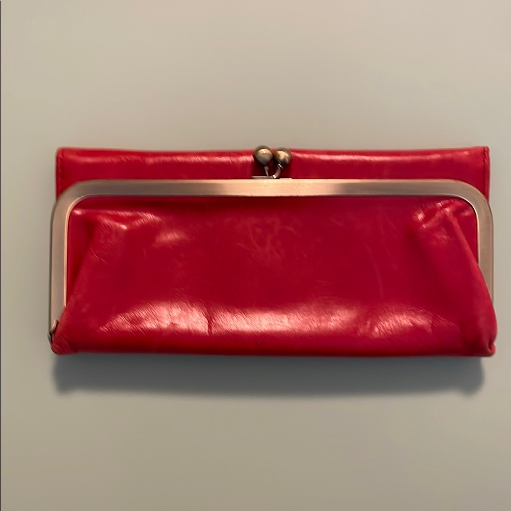HOBO Red Clutch Glossy Finish Gold Accents